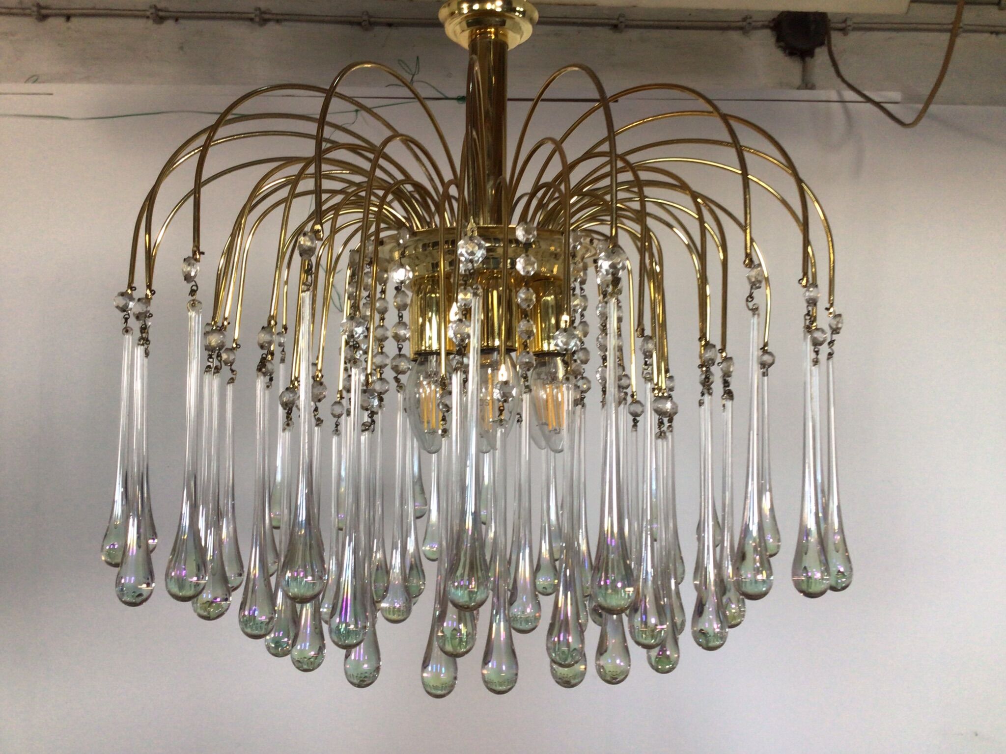 Mid-century waterfall hanging lamp with glass drops