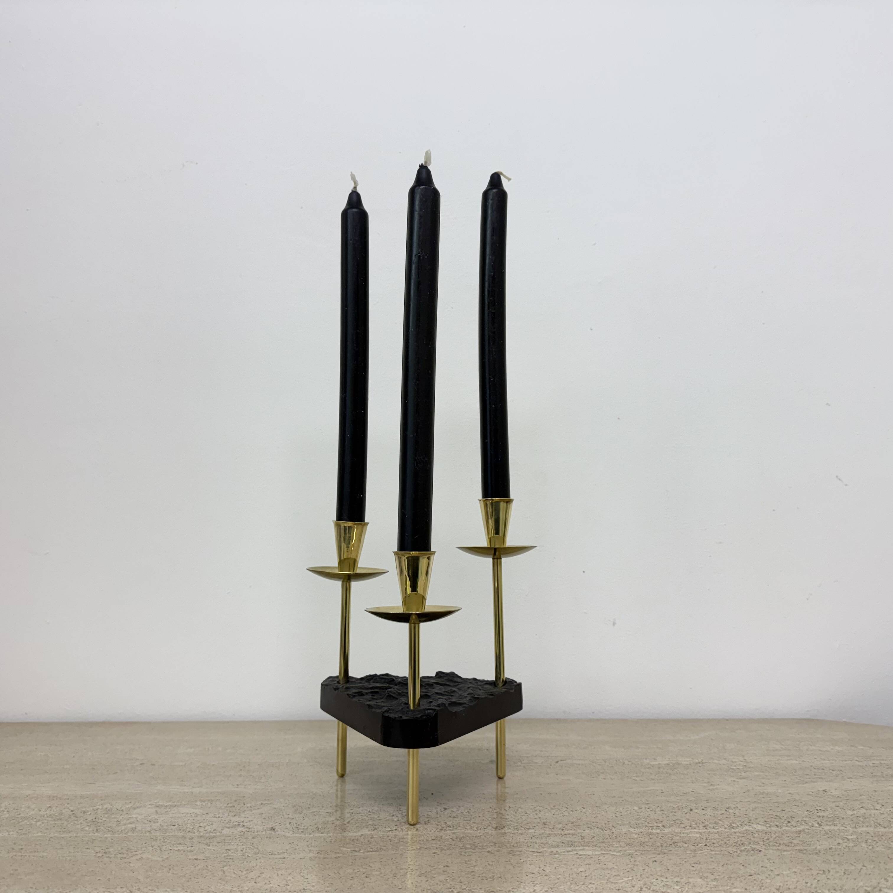 Mid century candle holder brass and lucite , 1970s