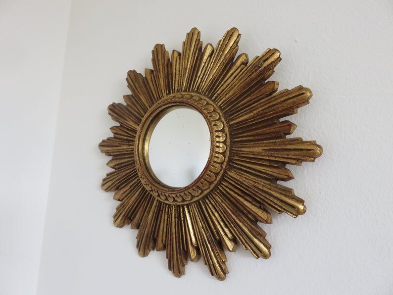 Golden sun mirror witch eye years 60 70 - 25x25cm