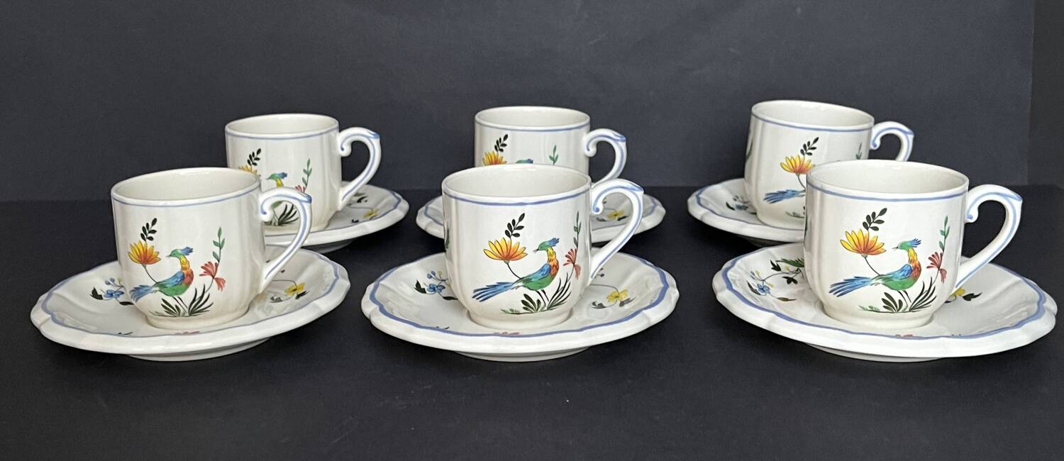 6 cups + saucers gien birds of paradise