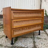 Rattan chest of drawers and vintage wood
