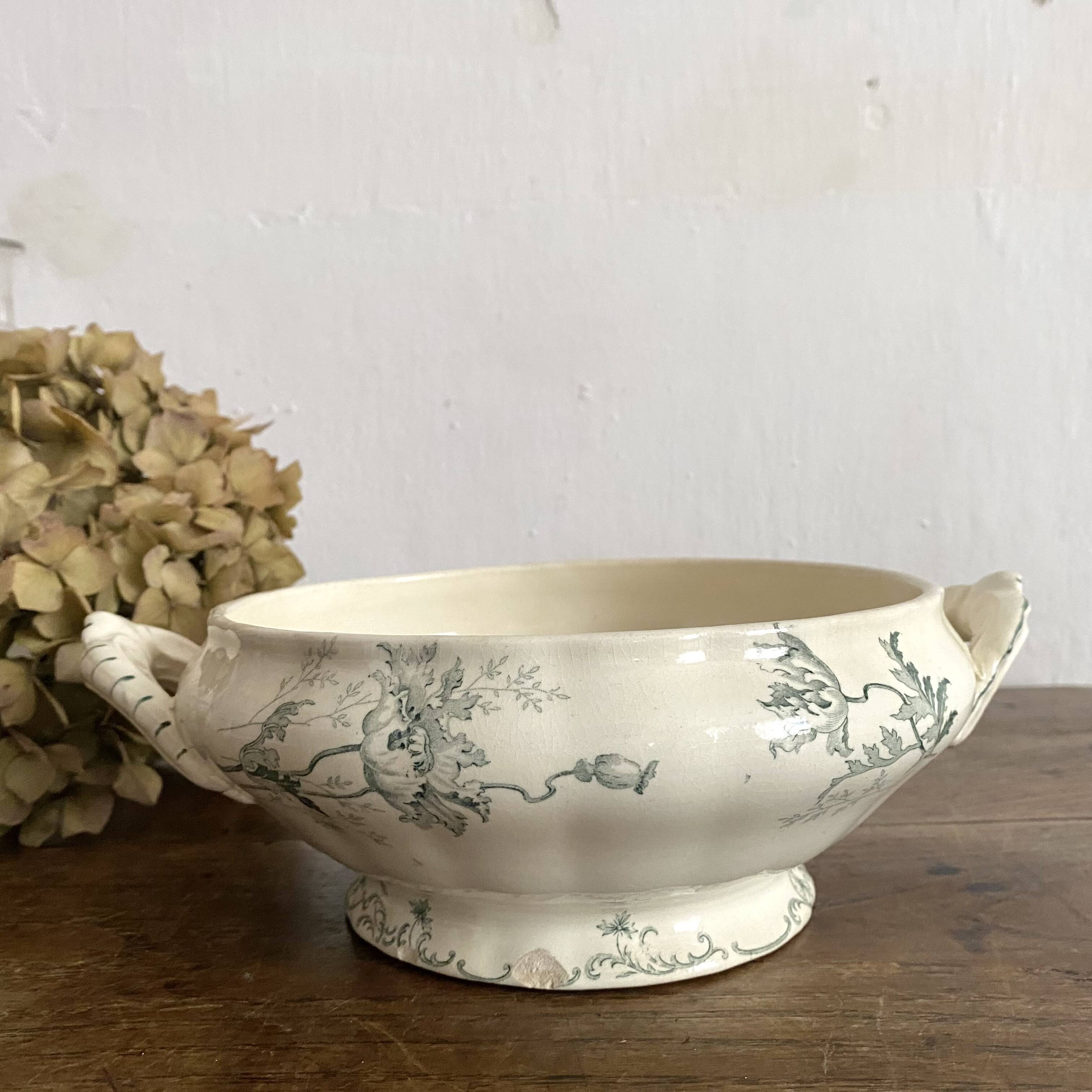 iron earth fruit bowl, old vegetable dish with poppies, Choisy le Roi