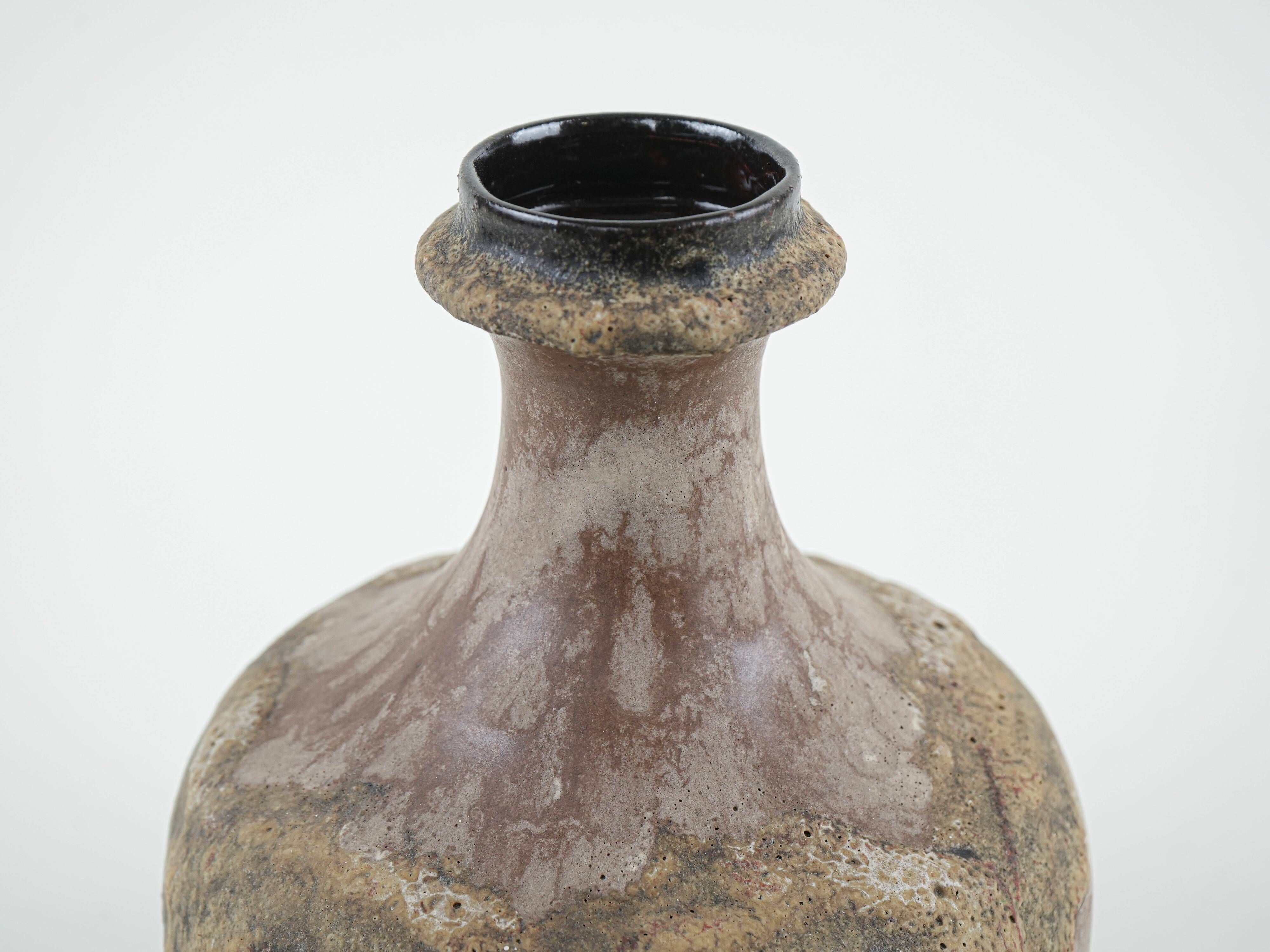 West German ceramic vase with fat lava glaze, 1970s