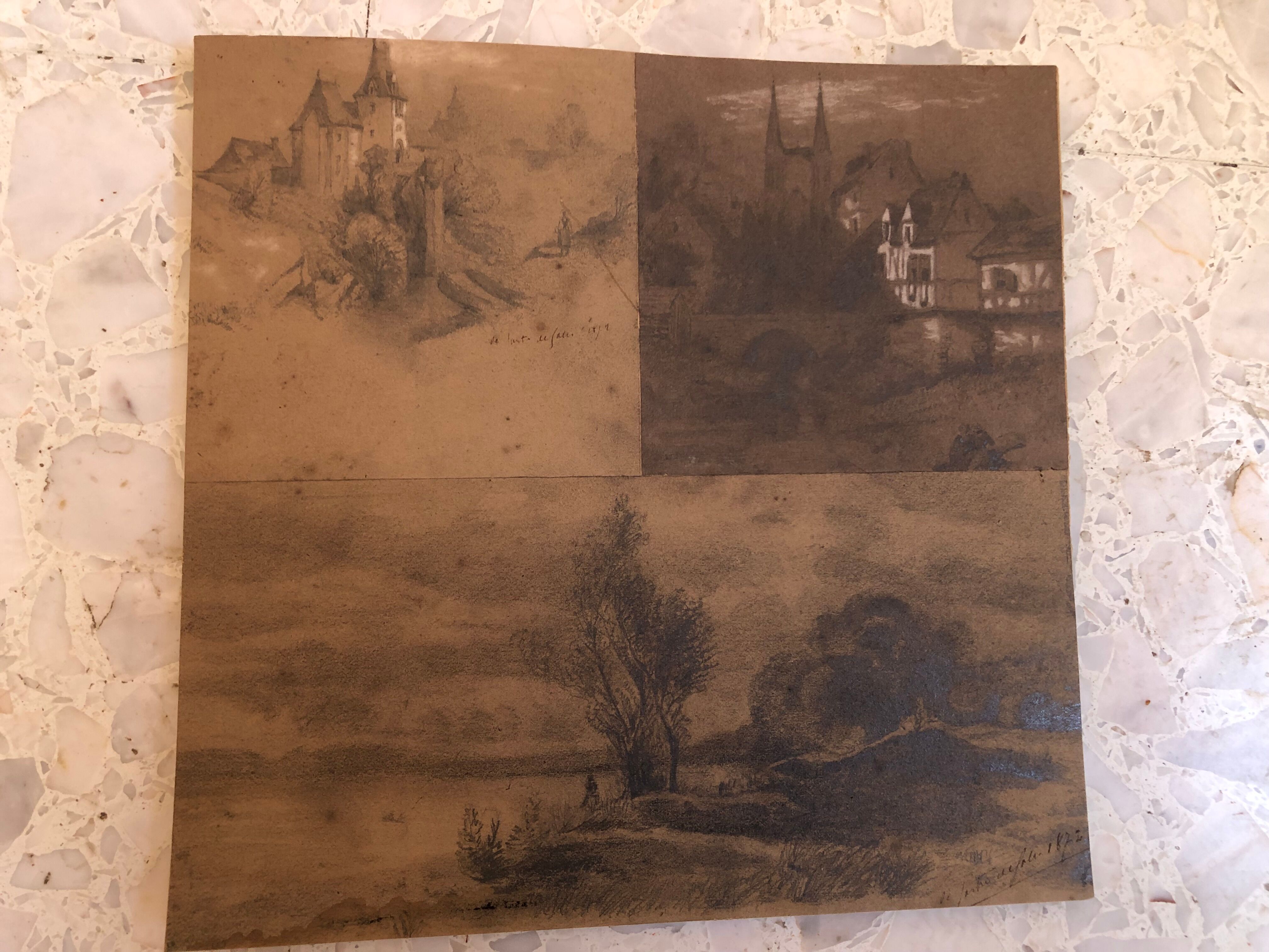 Collage drawings in graphite and white chalk 1872