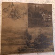 Collage drawings in graphite and white chalk 1872