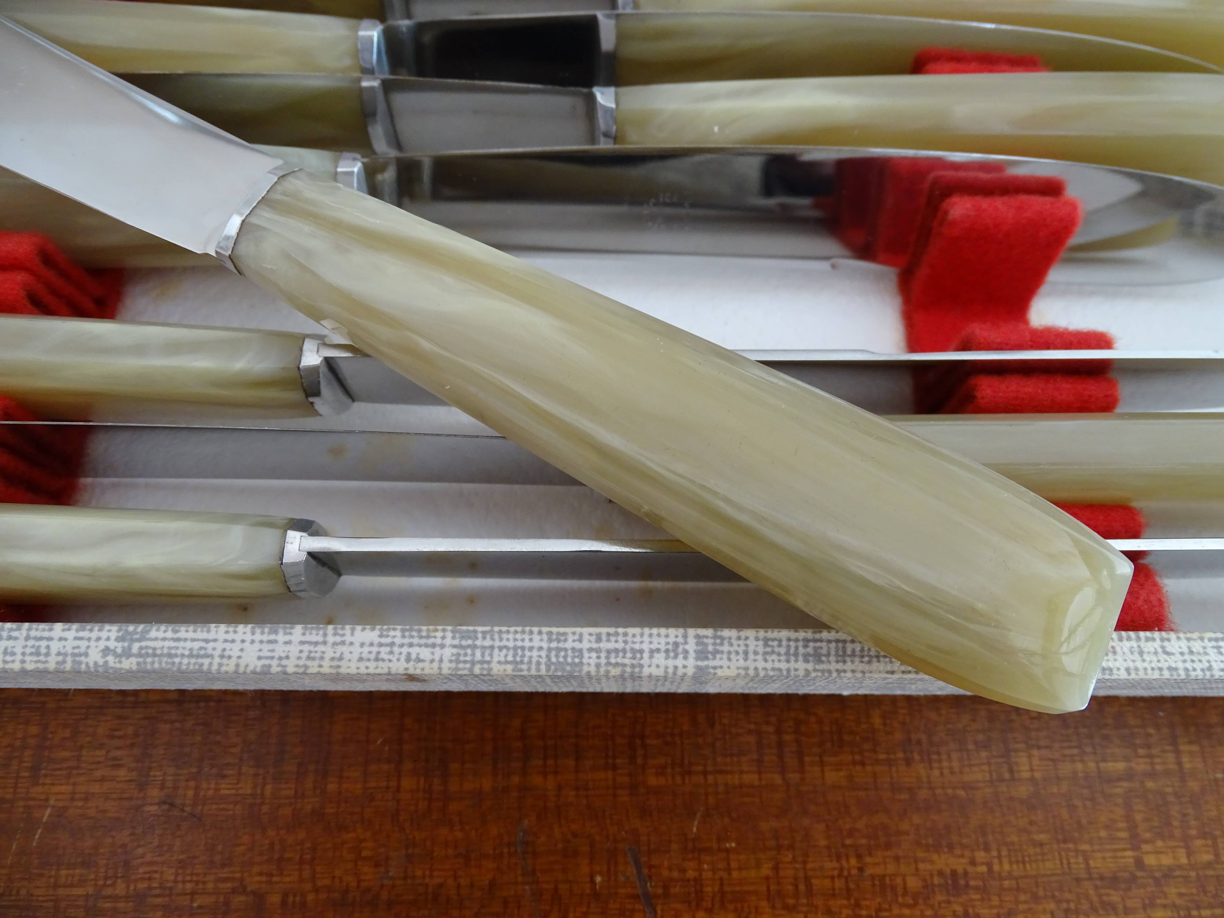 Lot 12 Art Deco style knives in case