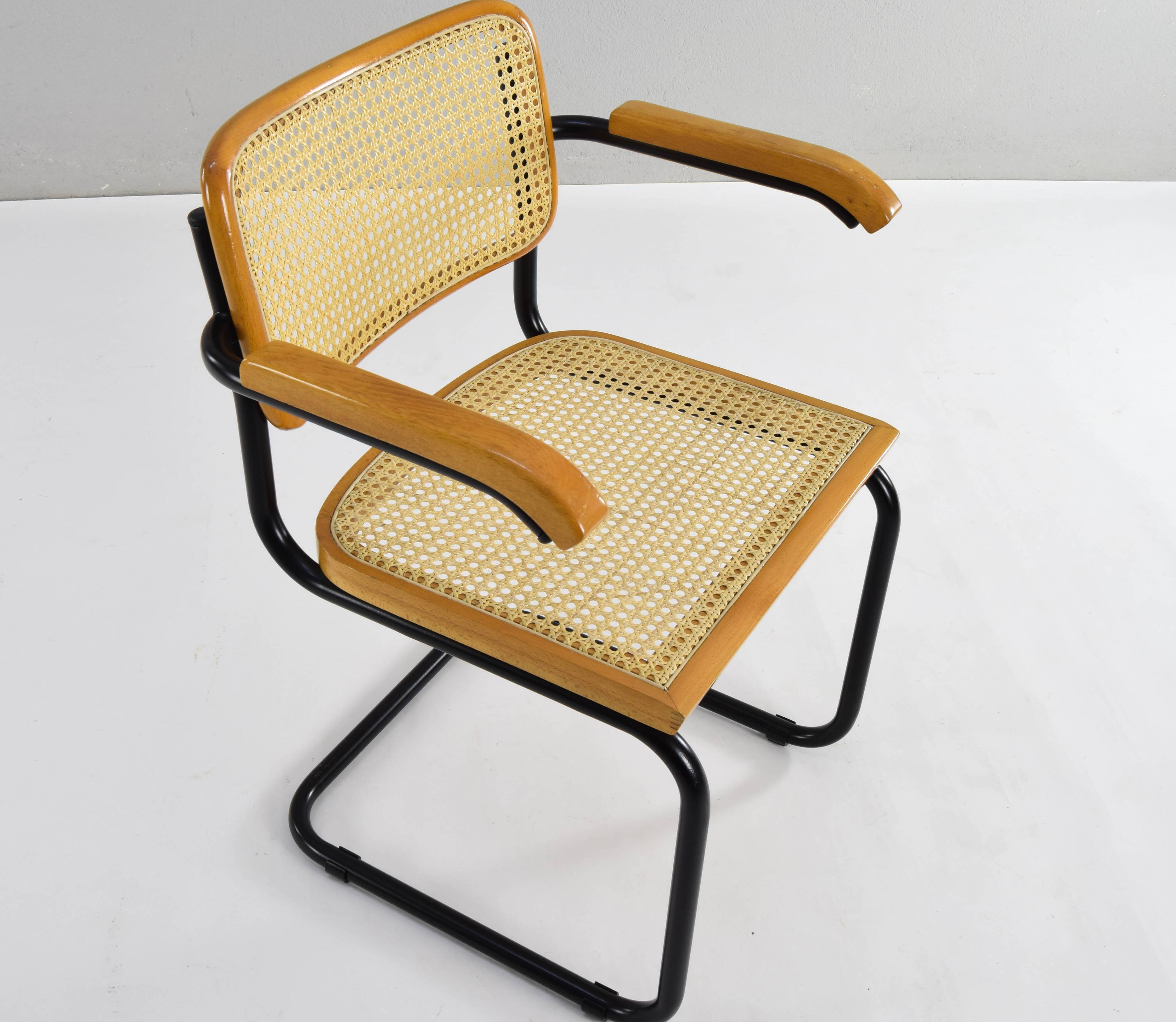 Mid Century Modern B64 Black and Beech Marcel Breuer Cesca Chair Italy 70s