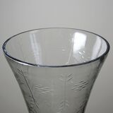 Very large engraved blown glass vase vintage 2000s antique style.