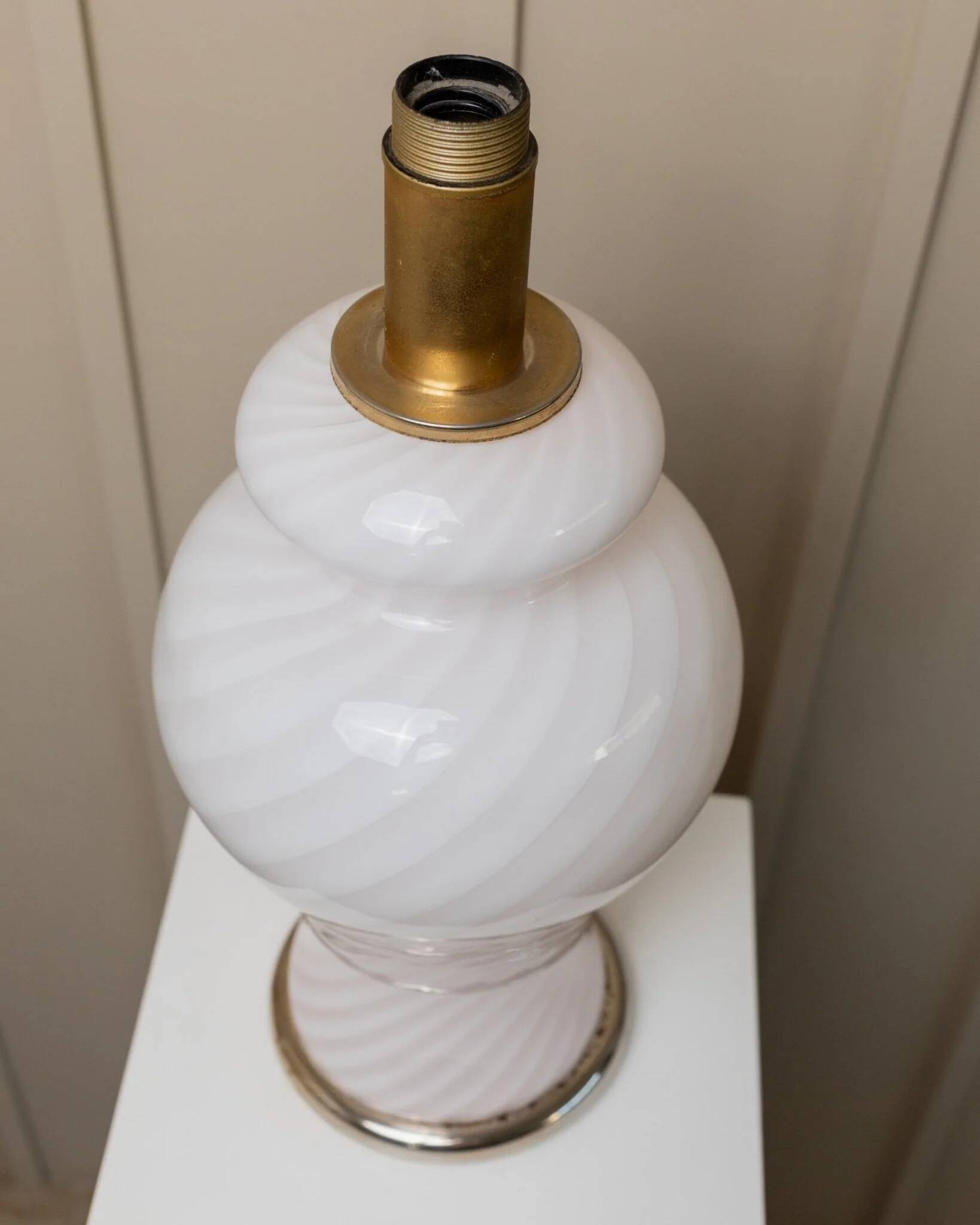 XXL Murano Glass Table Lamp, 1970s Italy, soft pink opaline – hand-blown glass with brass base