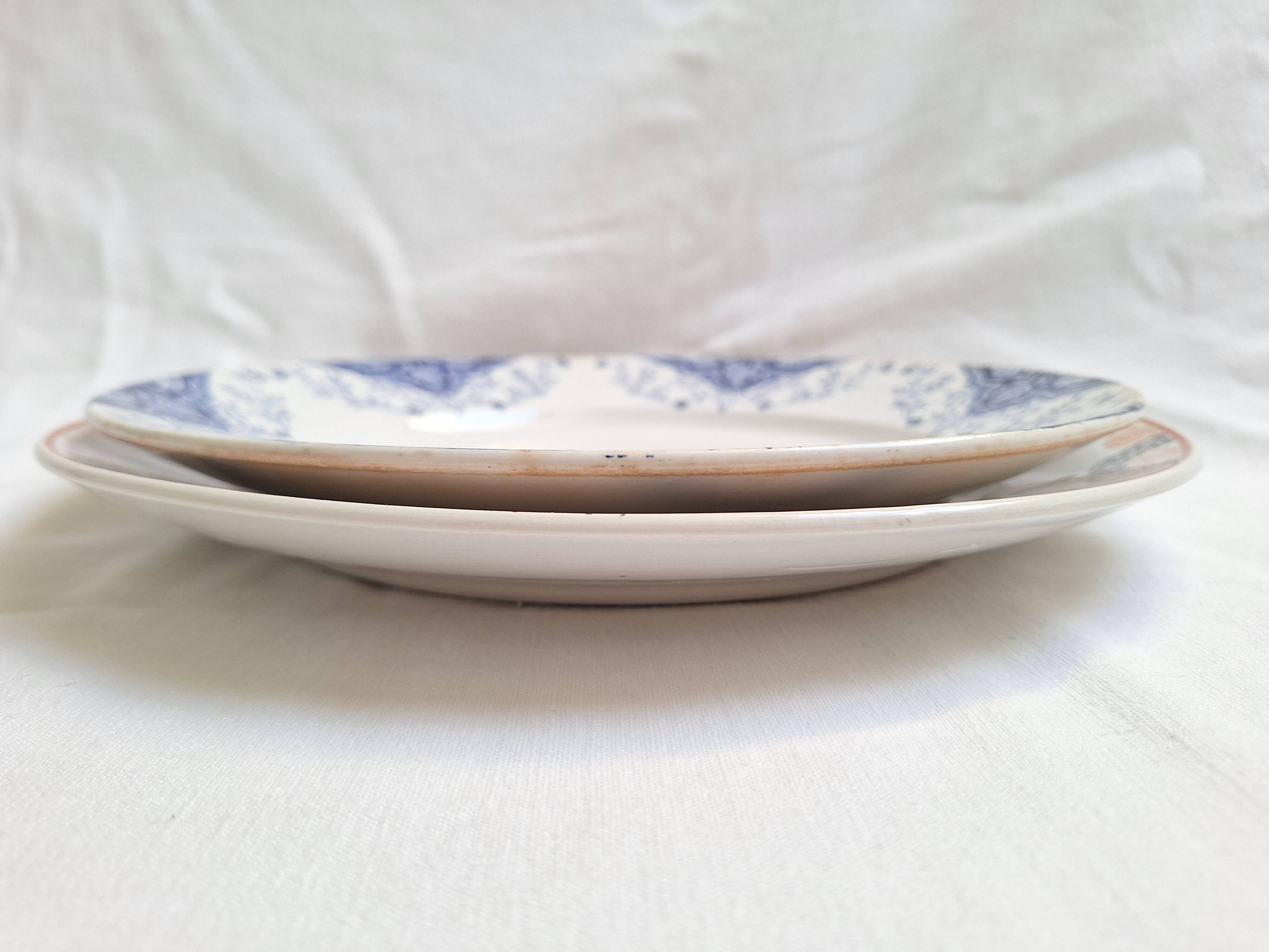 Round orange and blue plate HBCM and Creil and Montereau