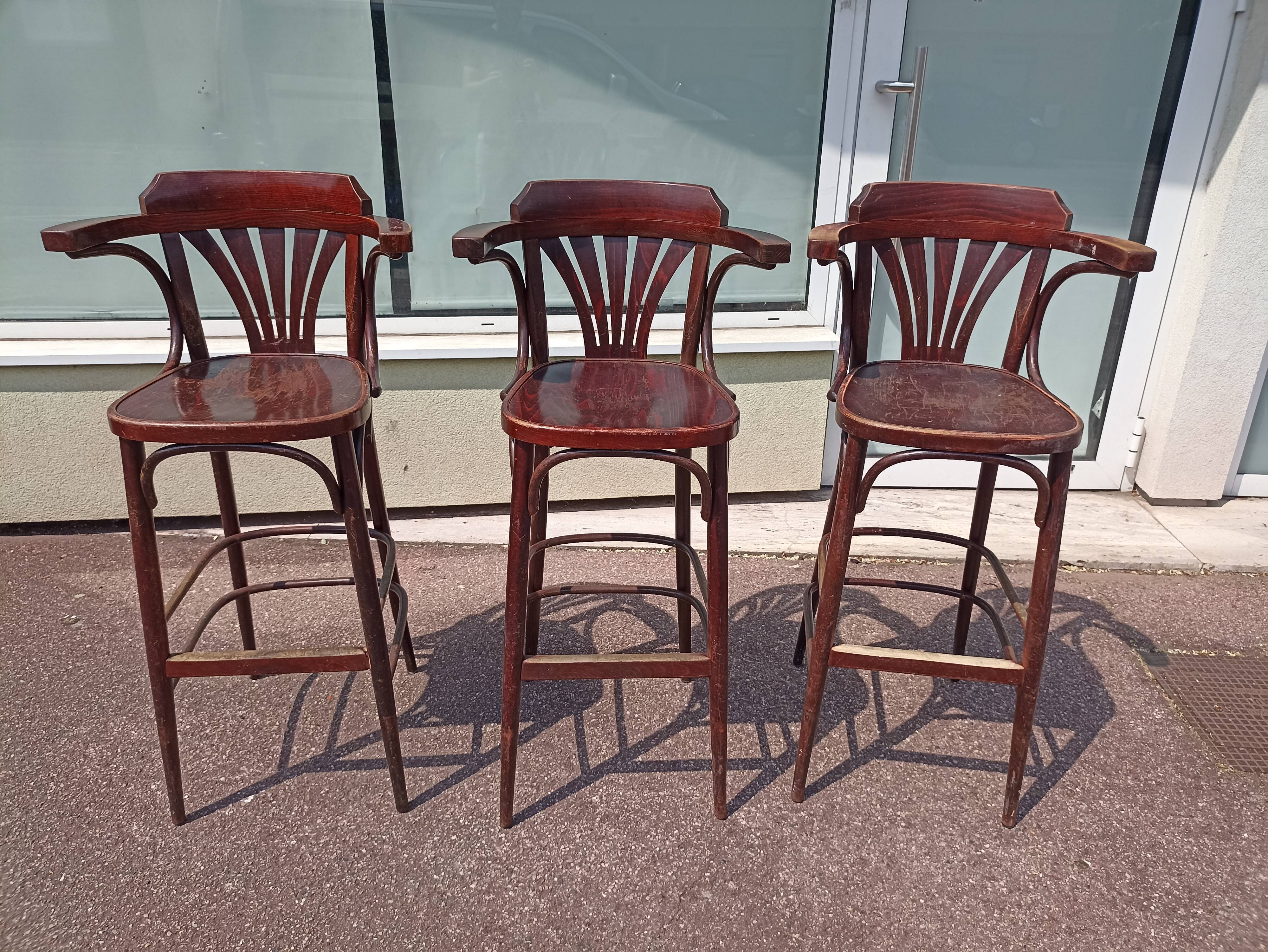 Lot de 3 tabouret de bar bistrot - bois - vintage
