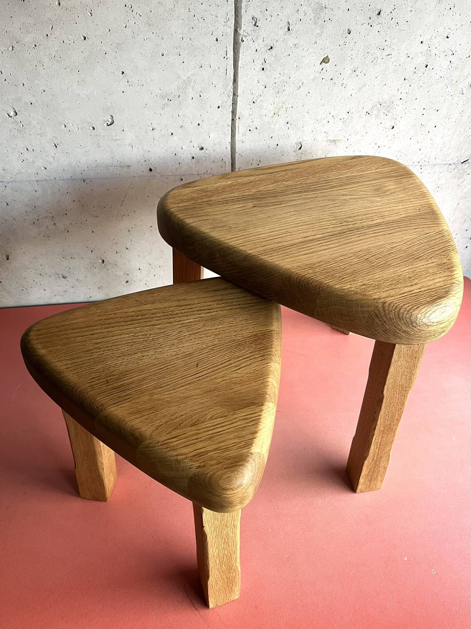Vintage brutalist nesting tables in solid wood, design