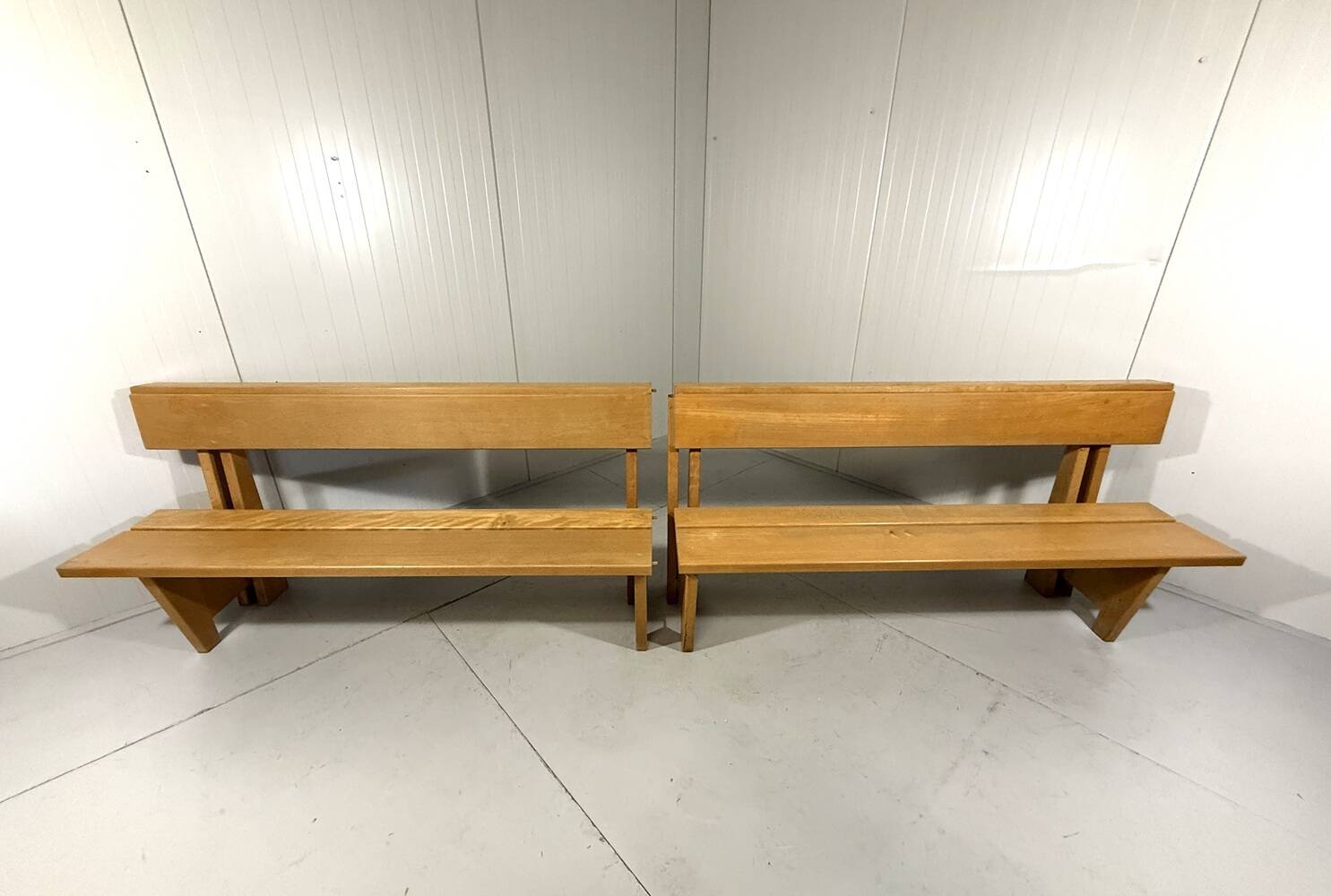 XL architectural modernist solid beech wooden bench 1960’s