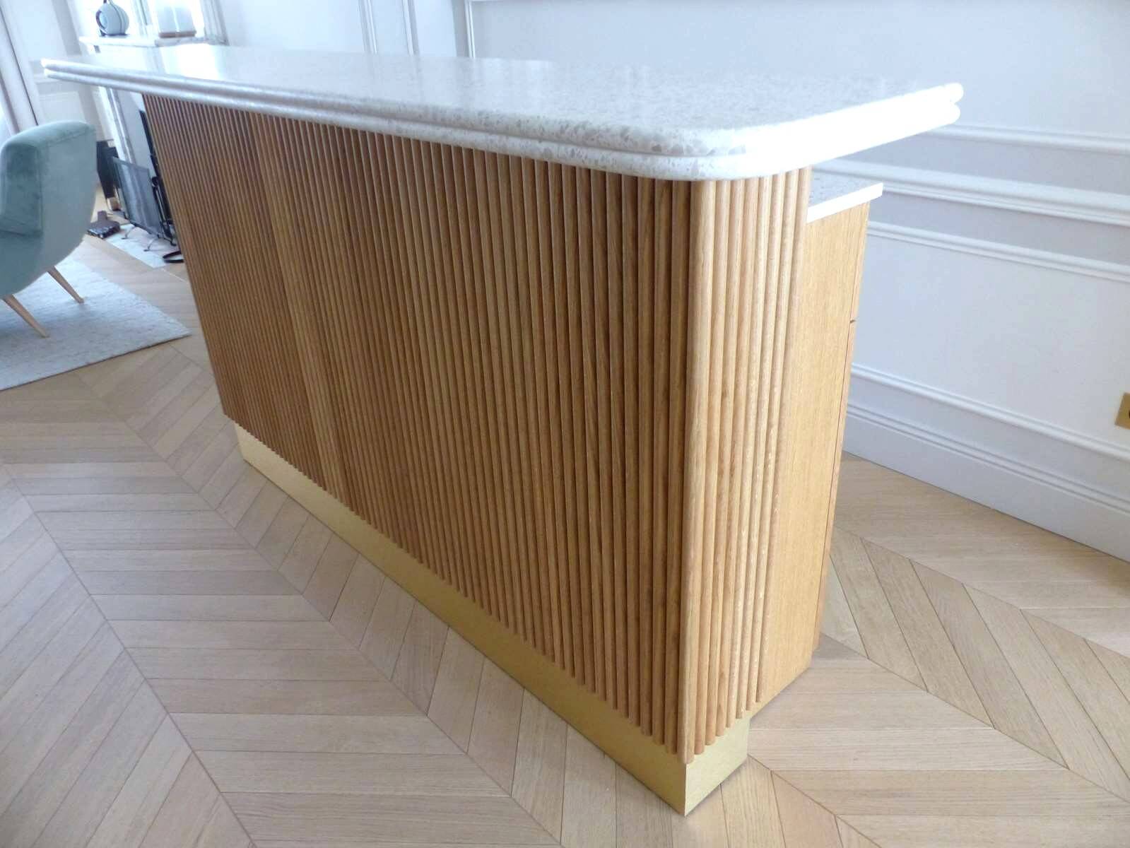Contemporary bar in solid oak & double terrazzo top - Unique piece