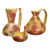 Jarre en céramique Art Déco italienne, ensemble de pichet et plateau avec motifs floraux de Lenci, années 1930, ensemble de 3 pièces
