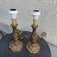 Pair of table lamps in chiseled brass vintage foliage pattern