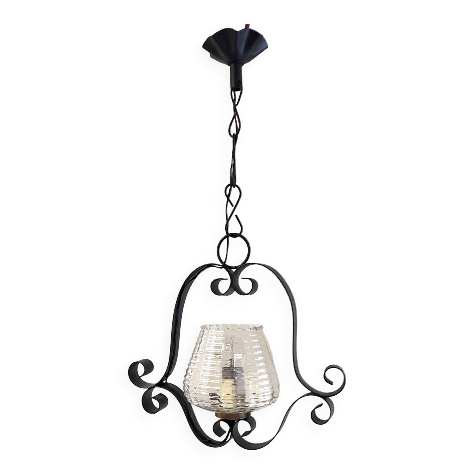 Vintage metal and glass pendant light - mid-20th century