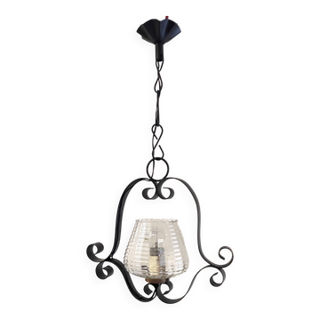 Vintage metal and glass pendant light - mid-20th century