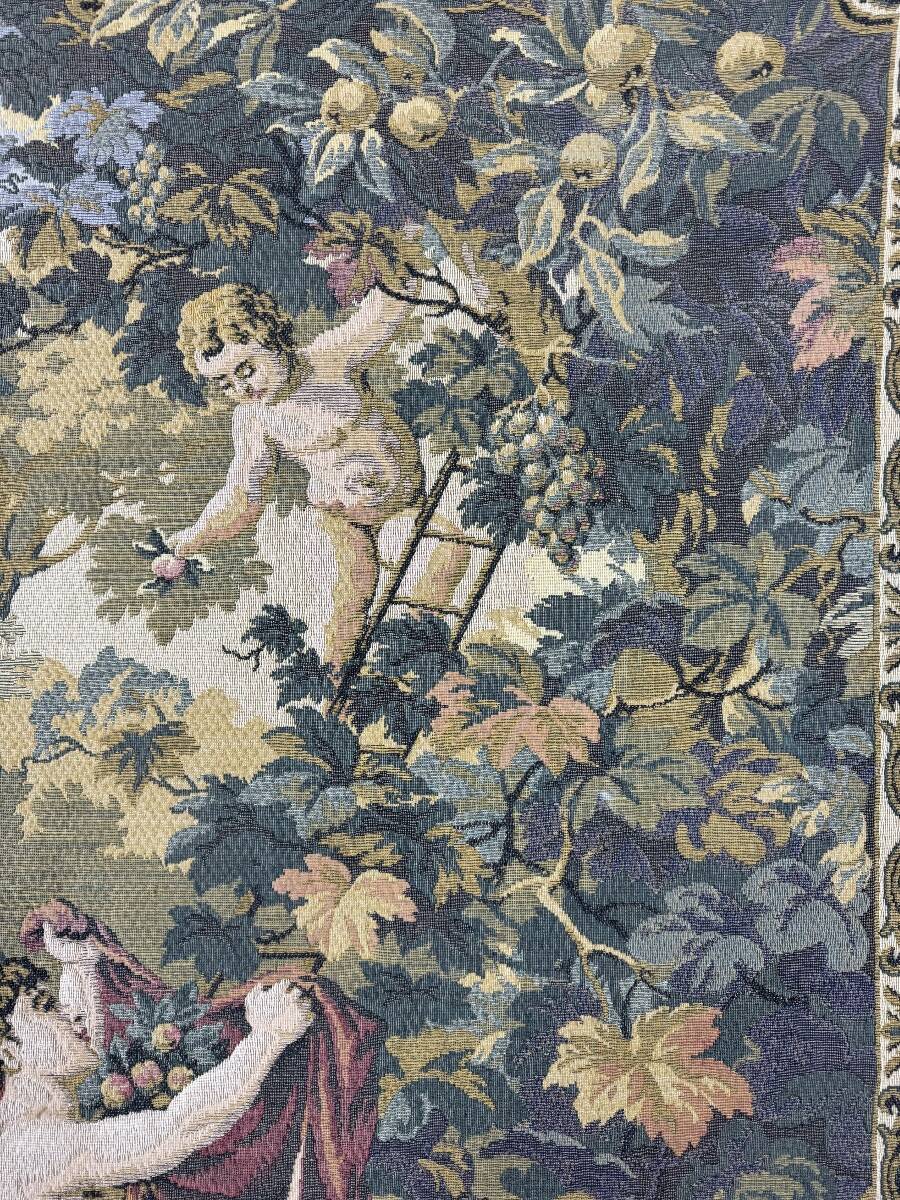 Decorative Aubusson tapestry, pastoral scene with putti.