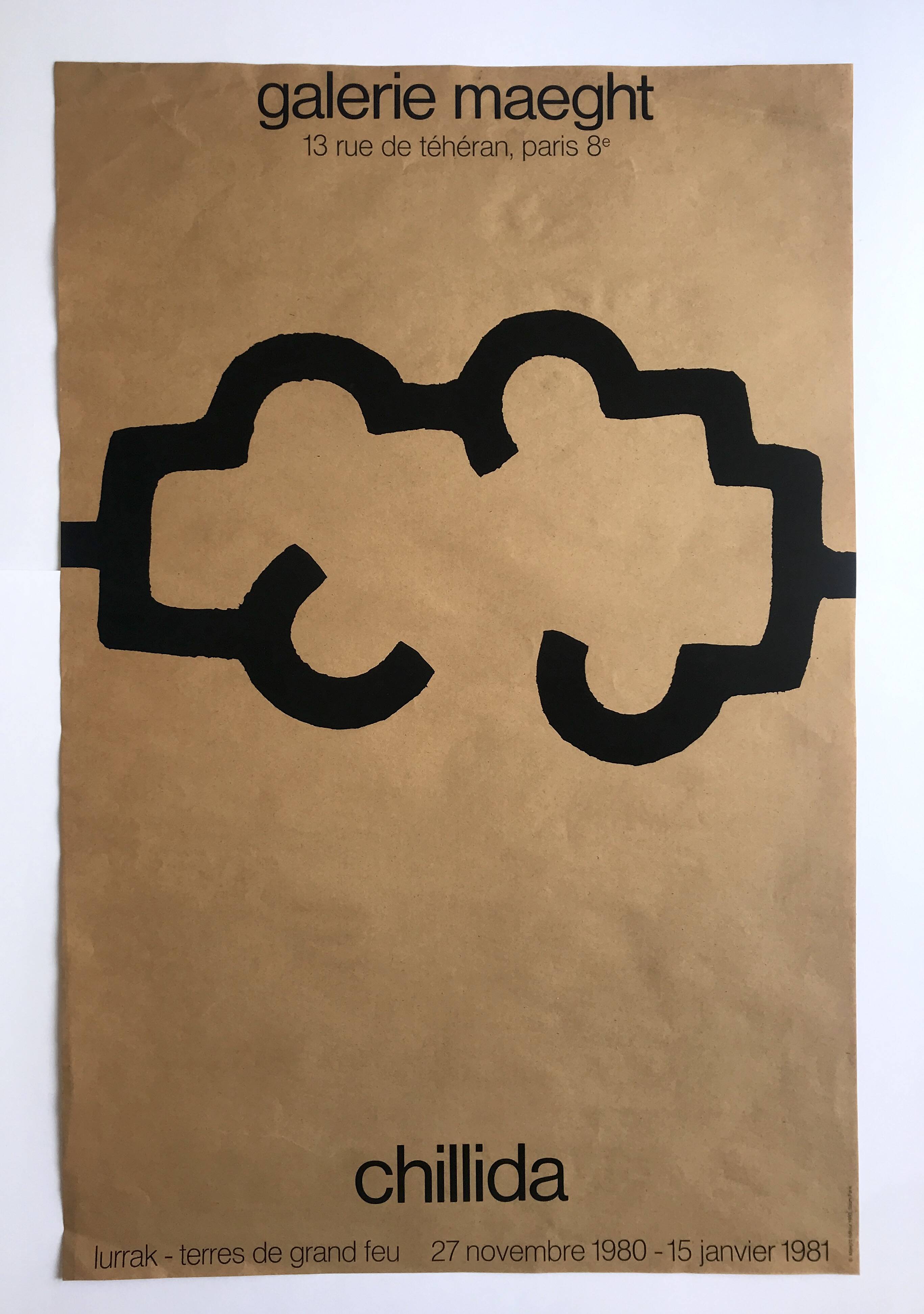 Eduardo chillida, galerie maeght, 1980. affiche originale en sérigraphie sur kraft lurrak céramique