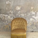 Pair of vintage toad armchairs in golden yellow velvet