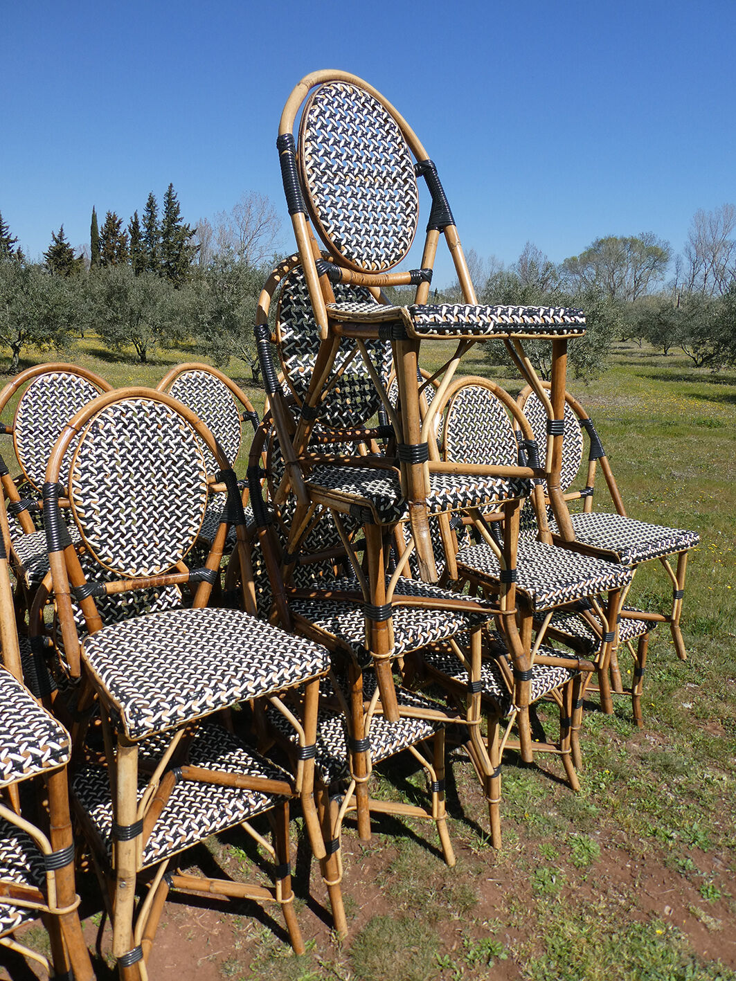 Set of 6 chairs Bistro terrace type Paris in rattan & braiding