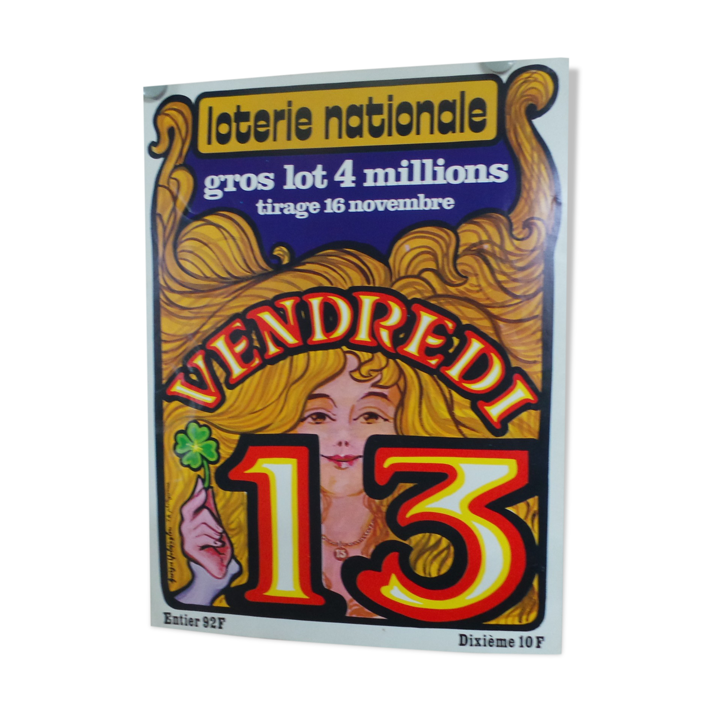 Original National Lottery poster Friday 13 illustrated by Georges Yoldjoglou