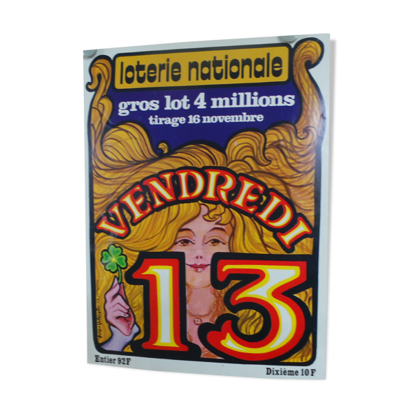Affiche originale loterie nationale vendredi 13 illustrée par Georges Yoldjoglou — Beyit