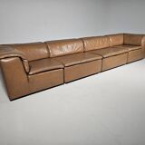 Modular "Jeep" sectional sofa in light brown leather by Anita Schmidt for Durlet, 1970.