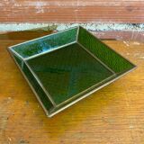 Bowl antique molded glass green + brass vintage
