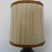Carved wood lamp and wool yarn lampshade