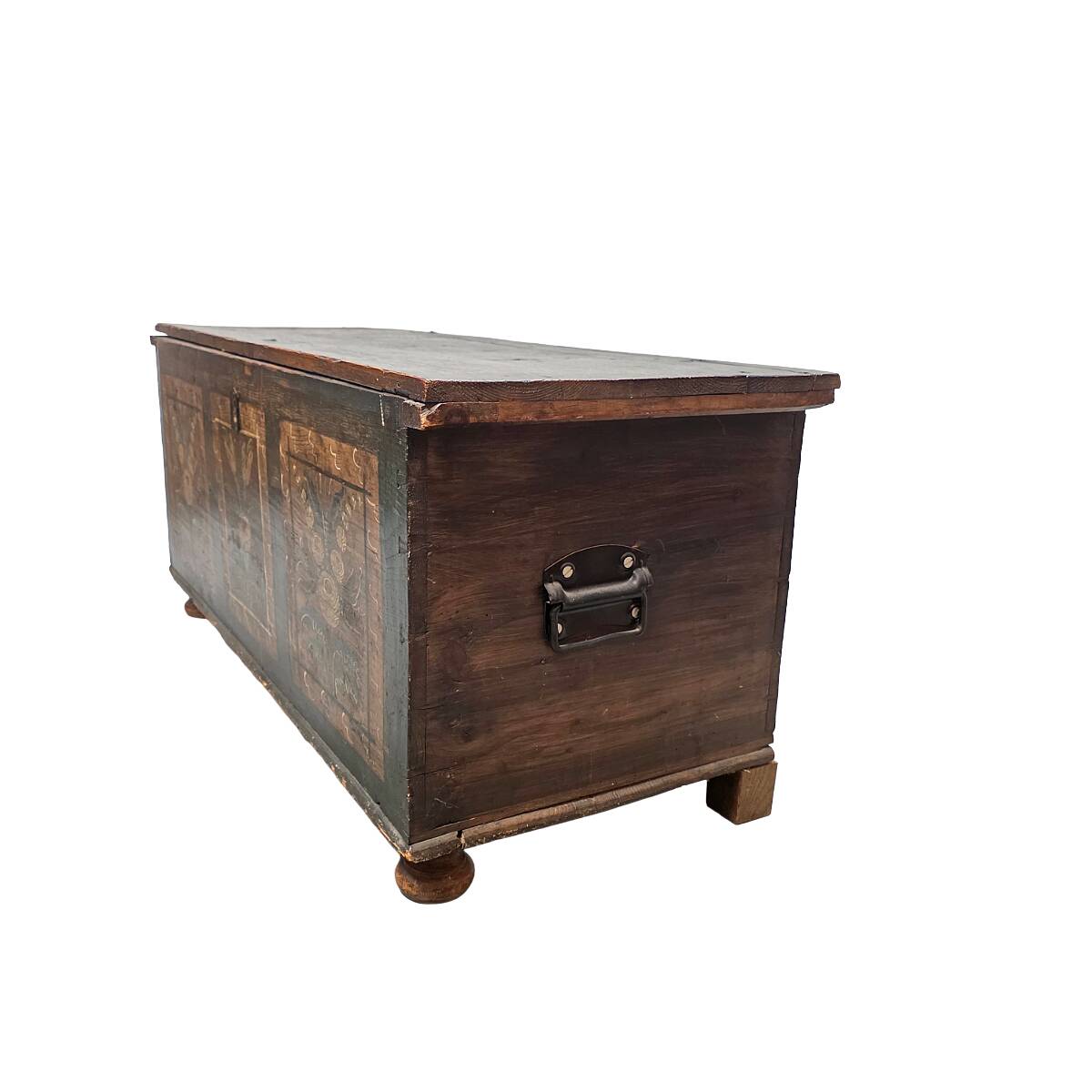 Coffre allemand ancien peint, seconde moitié du XIXe siècle