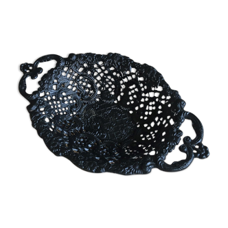 Fruit basket or bread in metal worked lace effect. Black color