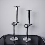 Pair of XL knotted candlesticks in aluminum, Italy, 1980