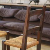 Set of 4 chairs in elm and straw by Aranjou 1950s