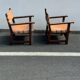 Brutalist armchair in wood and leather 60s