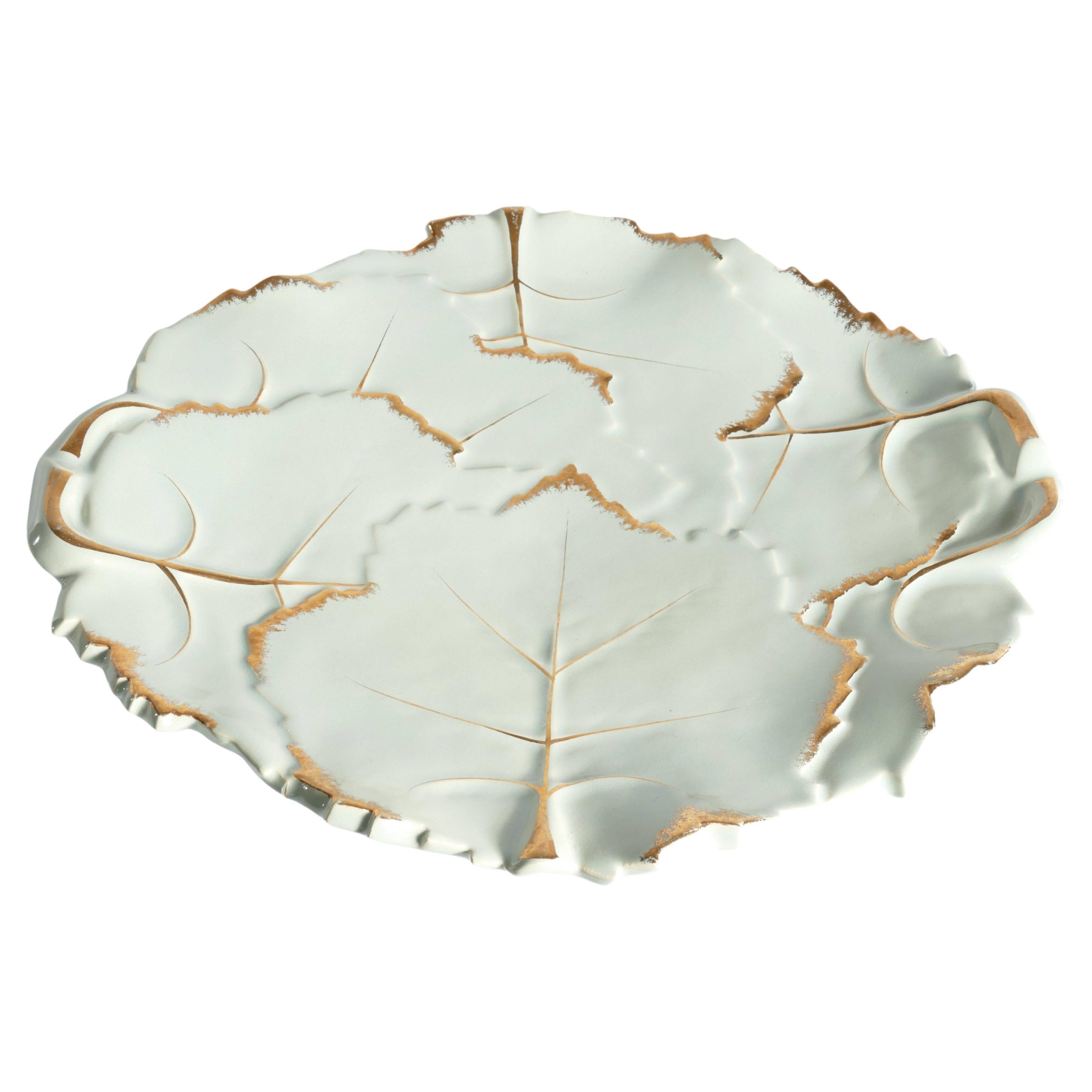 Art Deco Pistachio and Gold Leaf Plates Viloca Paris Caffarelli