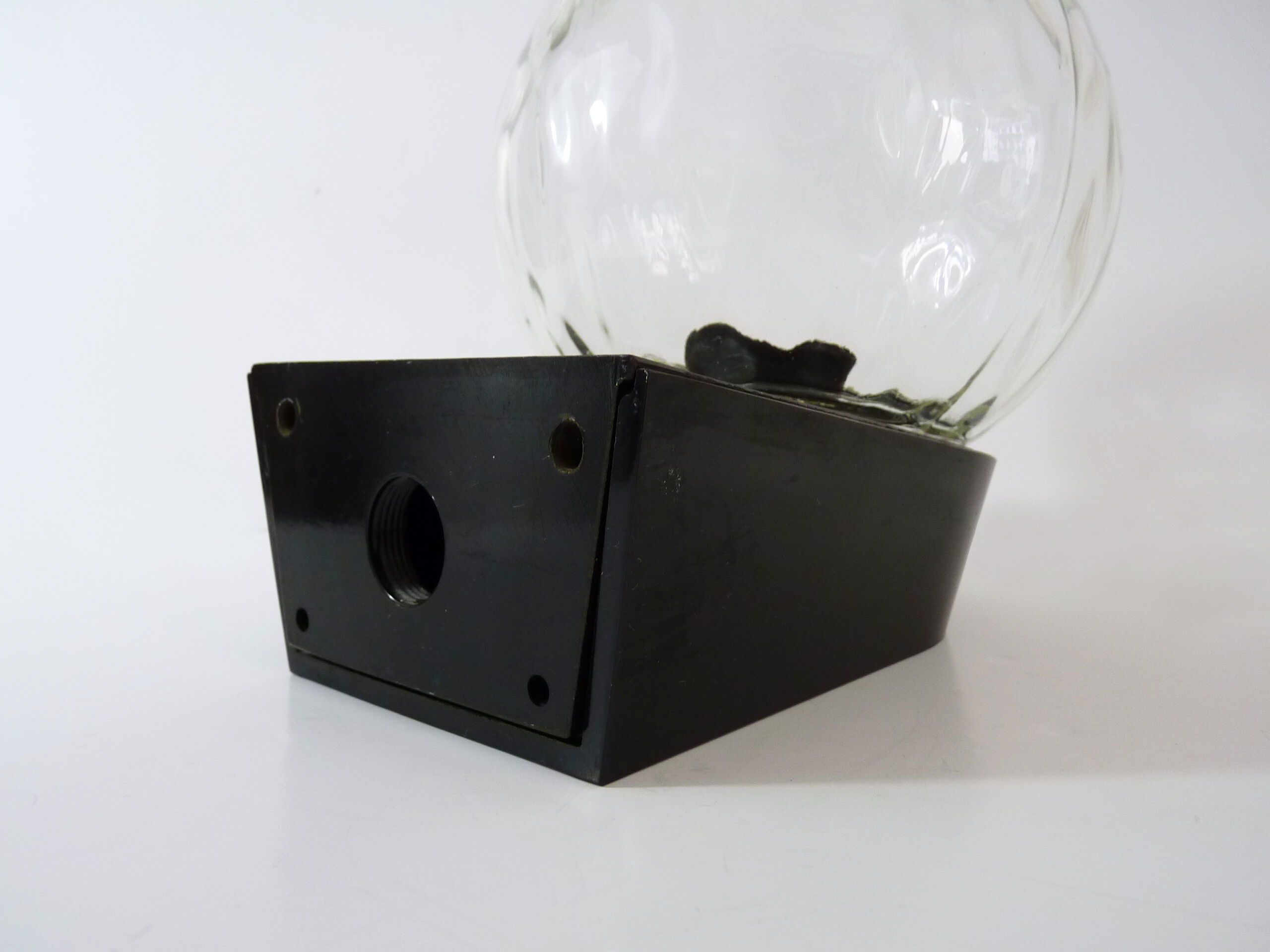 Vintage wall light plastic or bakelite structure, transparent glass globe. Year 70