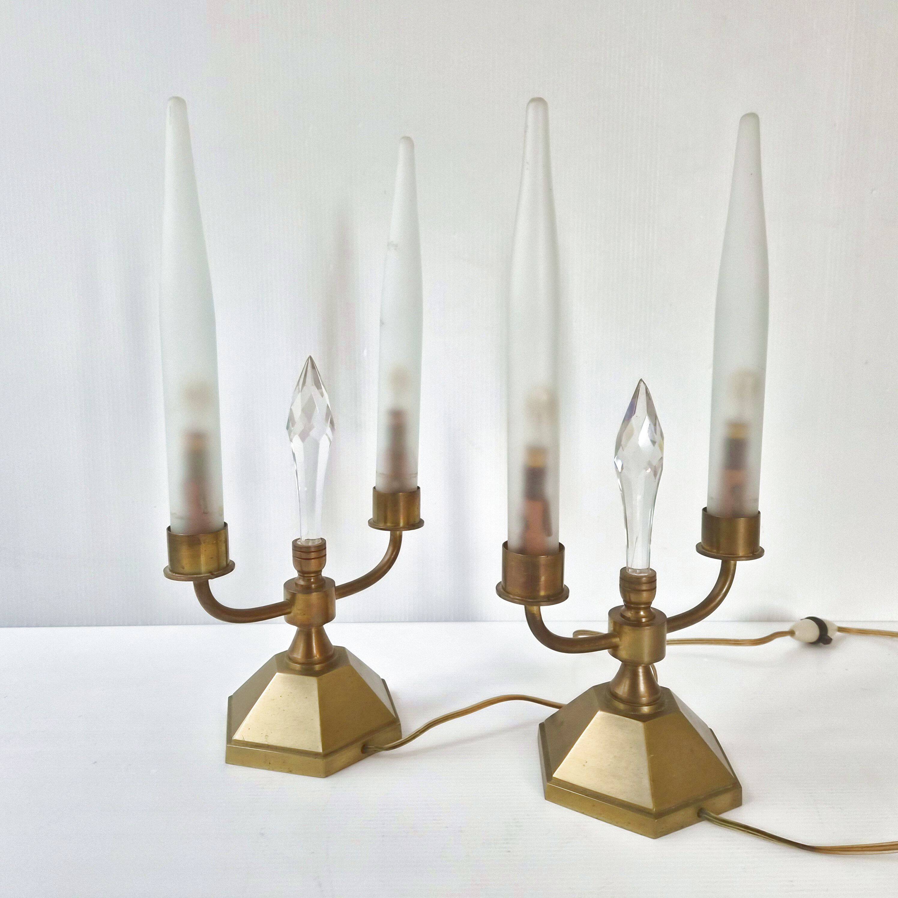 Pair of vintage candlestick lamps from the 1950s.