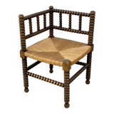 Art Deco turned wood straw corner armchair