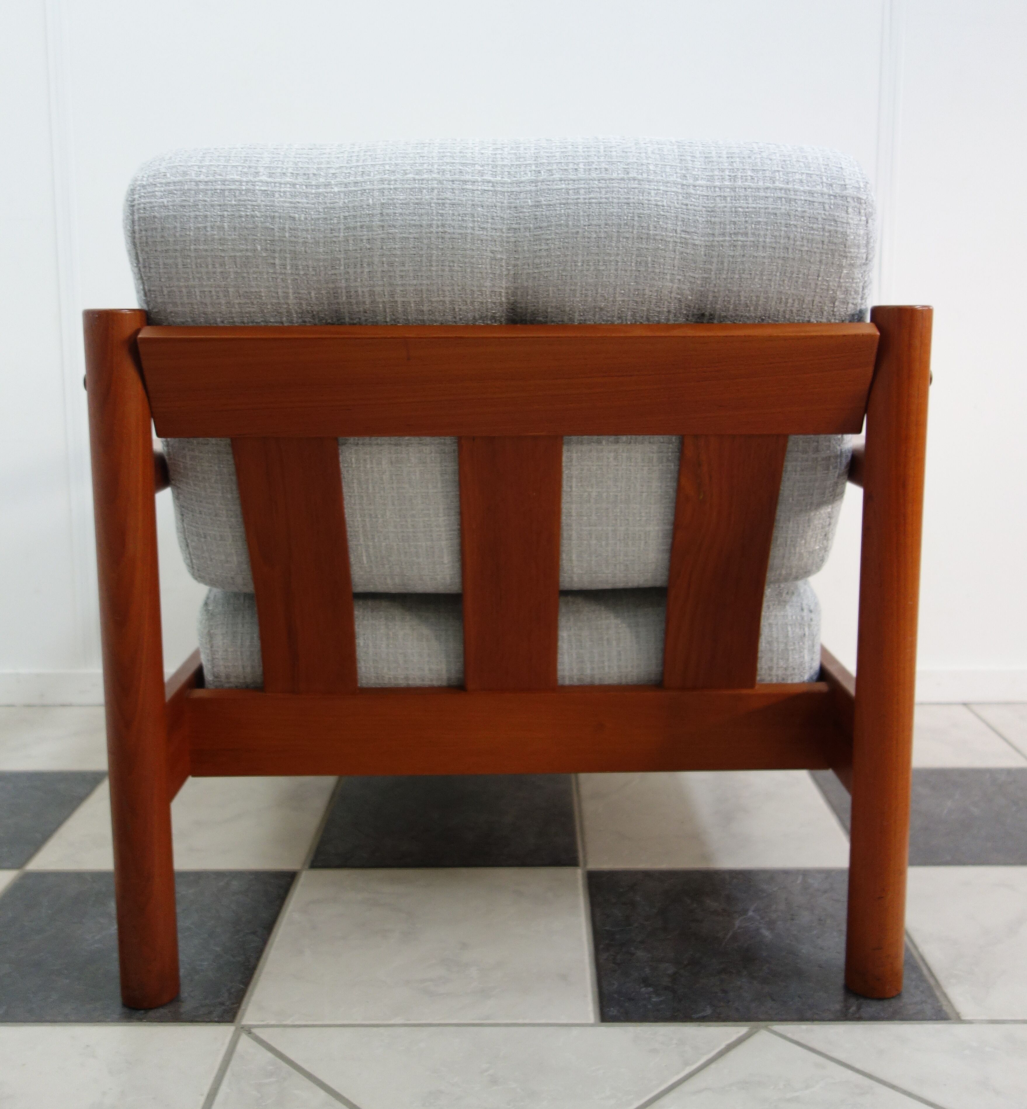 Teak danish chair with light grey upholstery