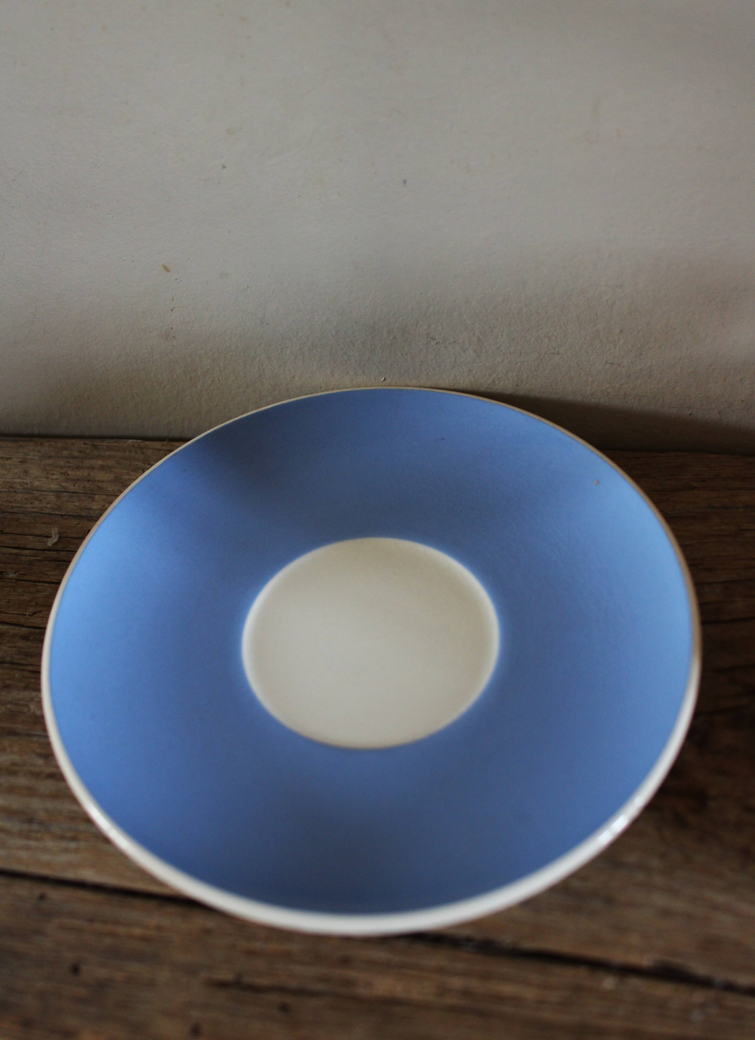 2 coffee cups and saucers pink Digoin Sarreguemines blue Villeroy Boch
