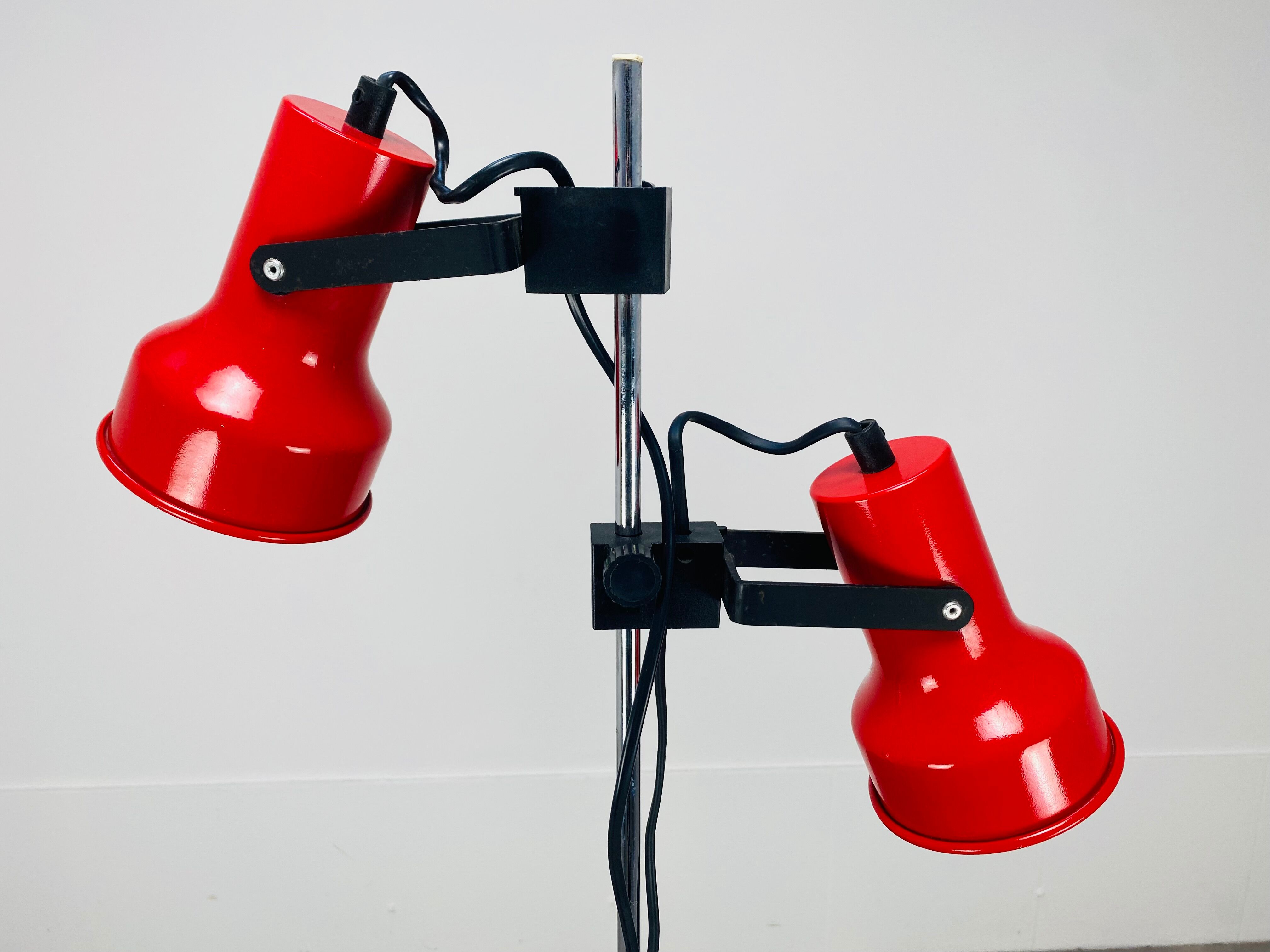 Floor lamp 2 spots red chrome stem SCE 1970
