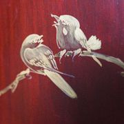 Chinese furniture XXth Red lacquer Decor of branches and birds