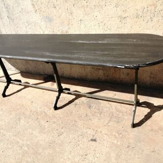 4-legged cast iron art deco green bronze bistro table, white/black patina top