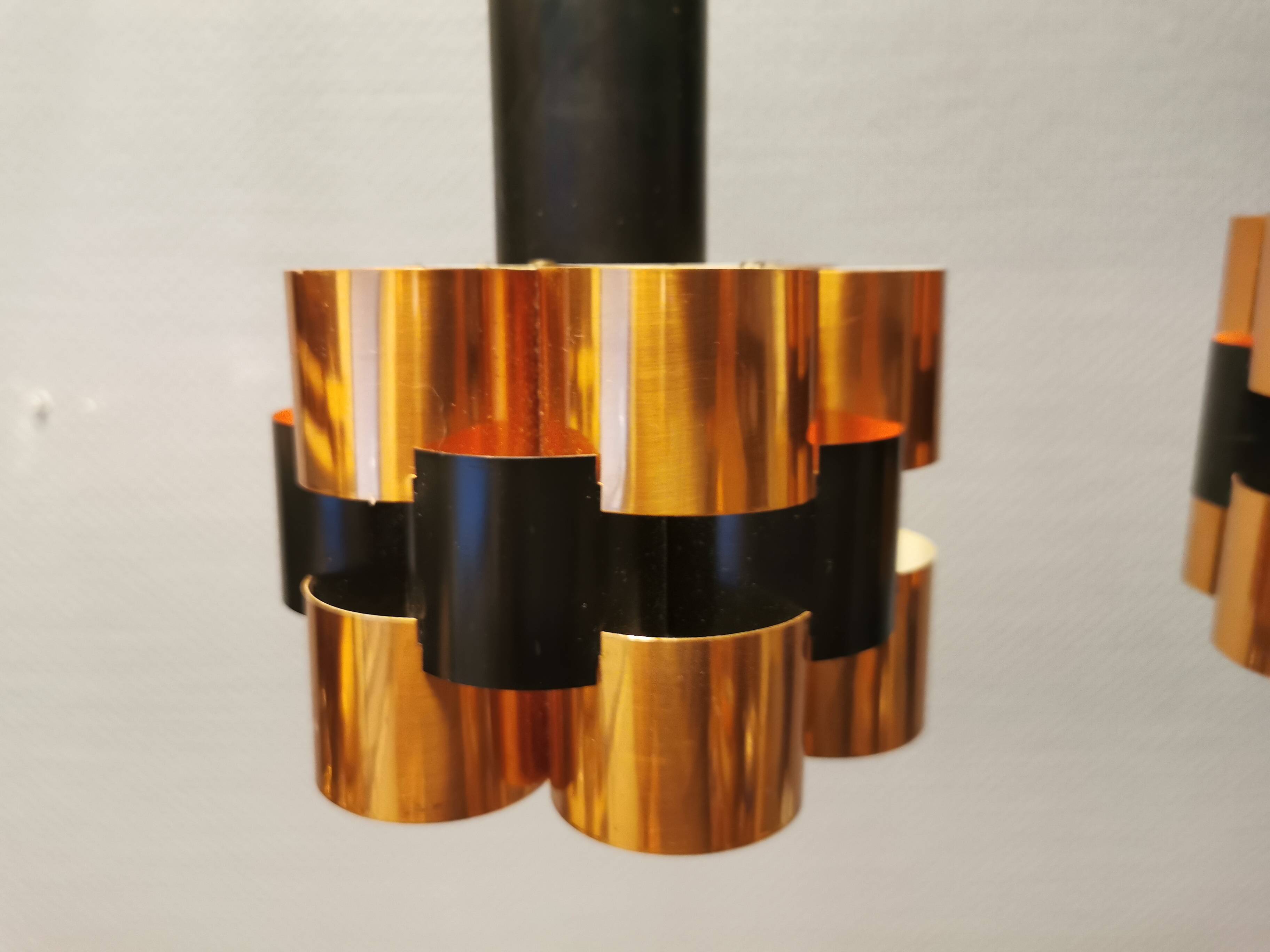 2 suspensions en métal noir et cuivre par Werner Schou pour Coronell Elektro, années 1960-1970