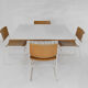 Minimalist Modernist dining set 4 wire chairs with maple wood and matching dining table,1980s