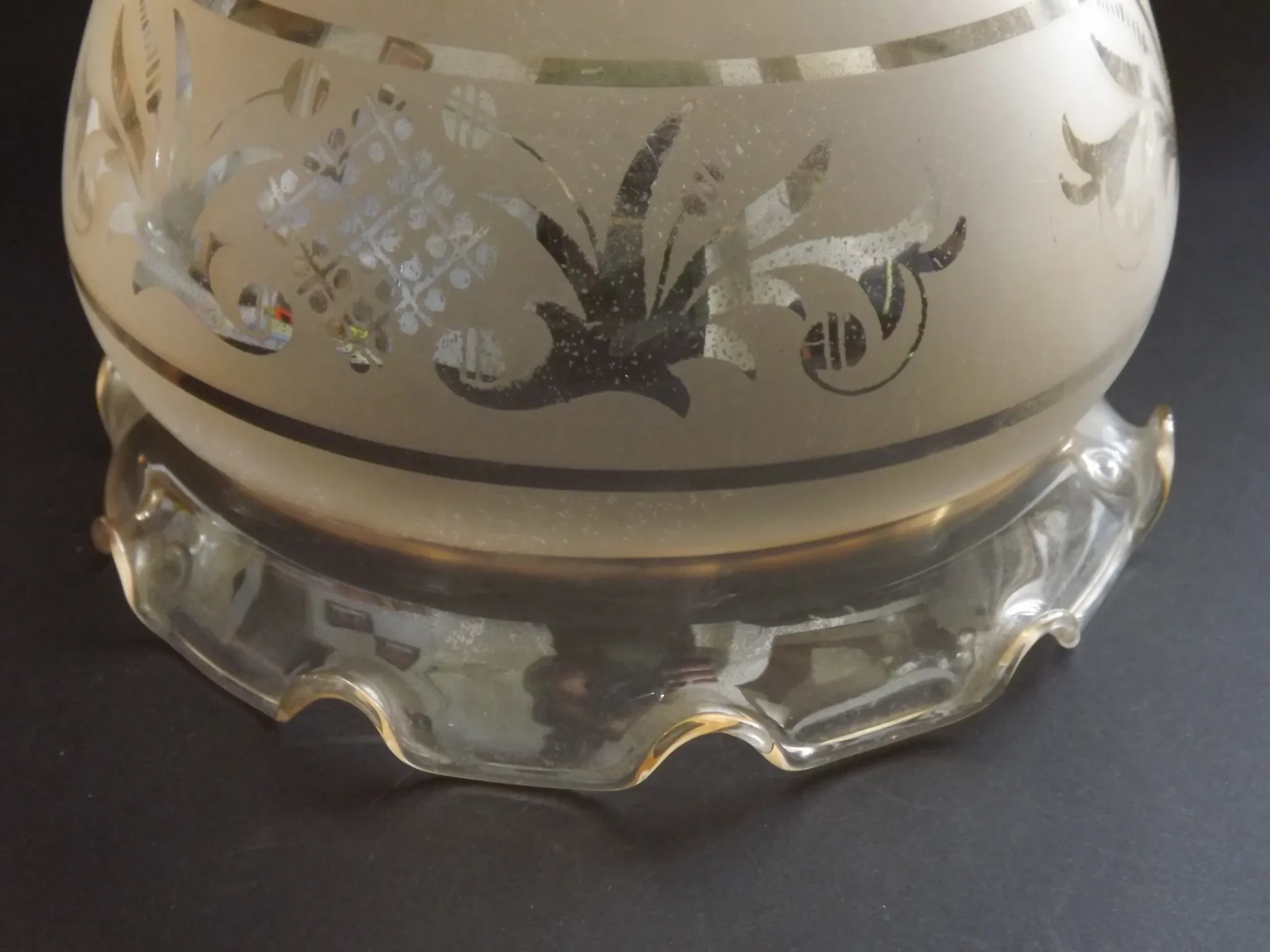 Set of 2 Vintage French Amber Patterned Glass Shades Frilled Edge