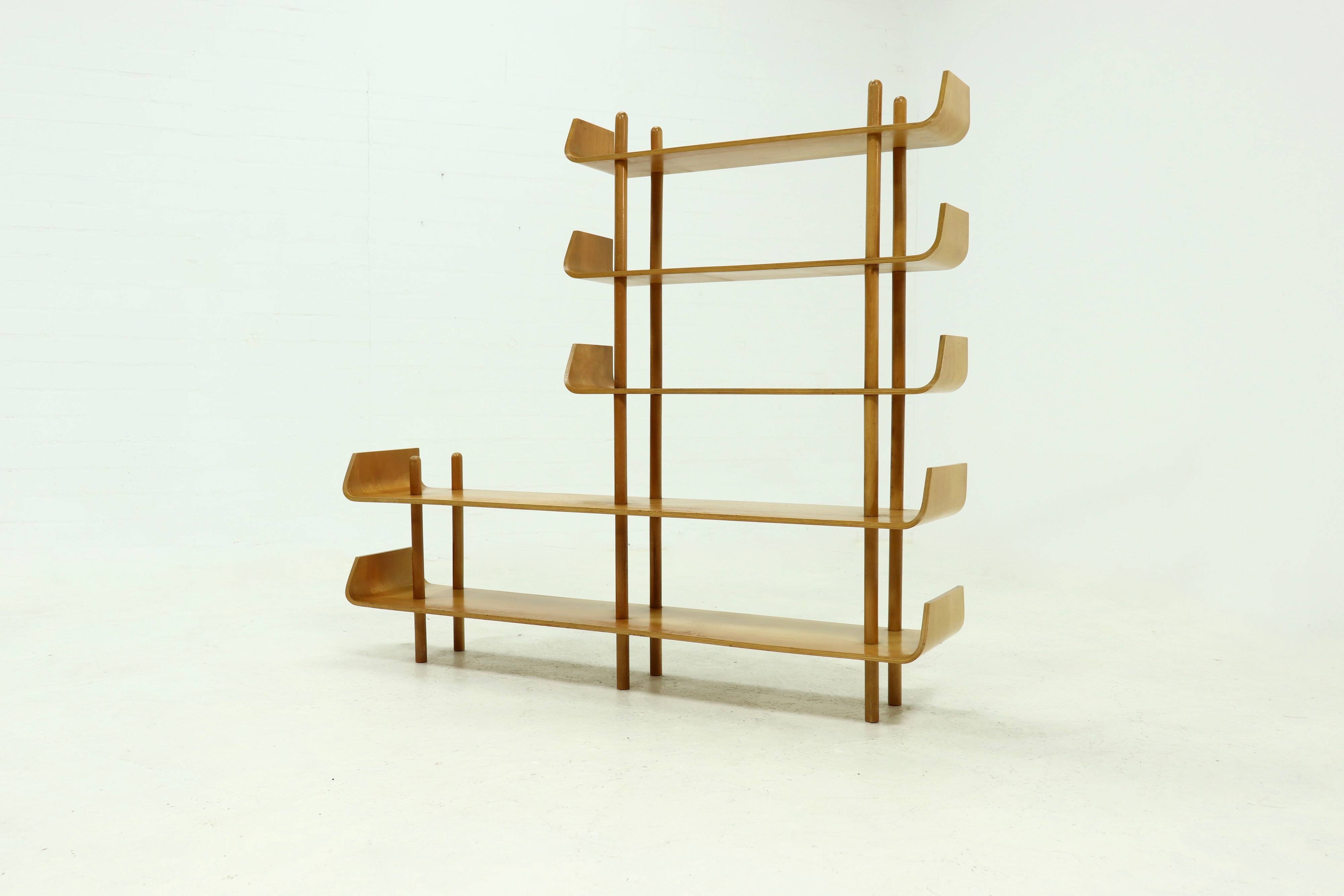 Large Birch Bookcase Shelving Unit by Willem Lutjens for Gouda Den Boer, 1953