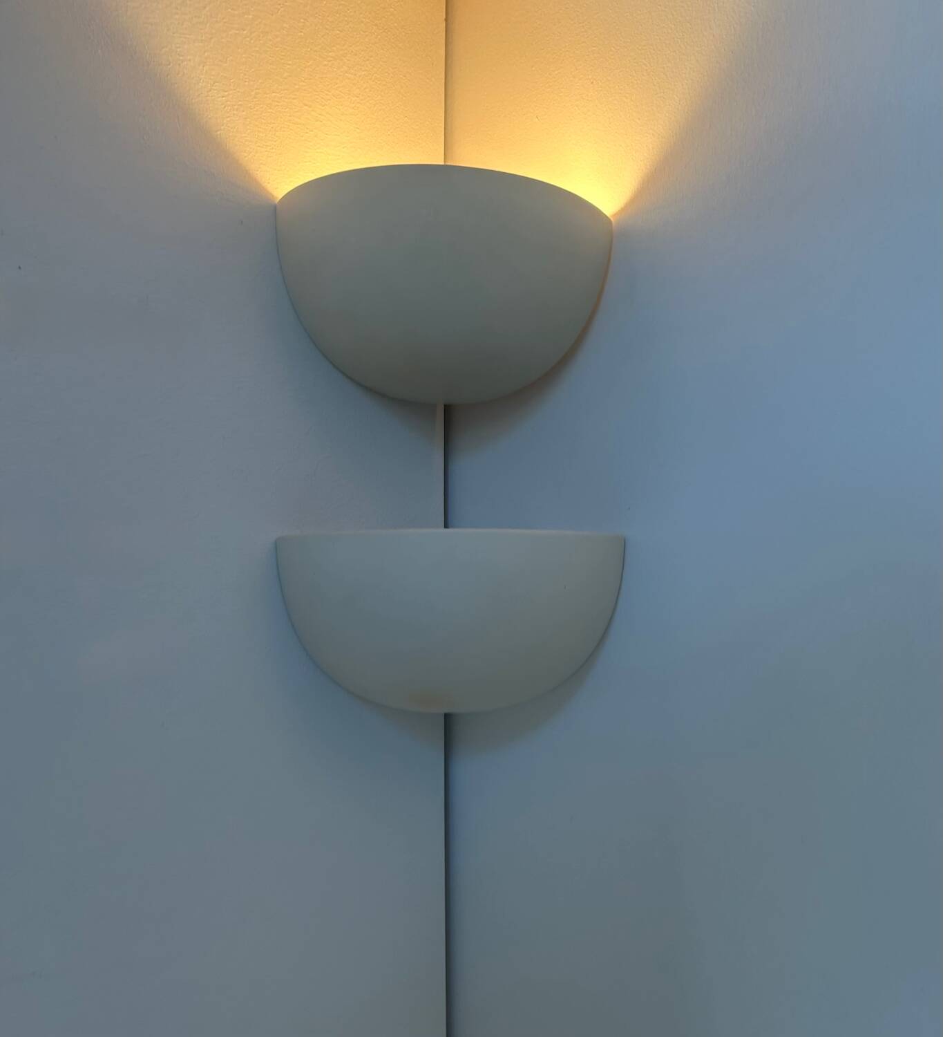 Pair of vintage corner sconces, matte white porcelain, France 1970